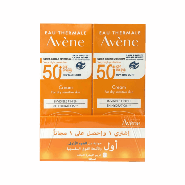 Avene Ultra Broad Spectrum Cream SPF50+ 8H Hydration 50ml (1+1)
أفين - كريم فائق الطيف بعامل حماية من الشمس 50+ ترطيب لمدة 8 ساعات 50 مل (1+1)